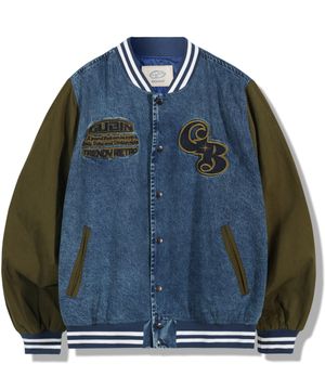 오버 패치 데님 바시티 자켓 - 카키