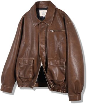 비건 레더 포켓 블루종 - 브라운