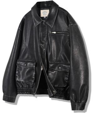 비건레더 포켓 블루종 - 블랙