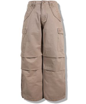 와이드 코튼 밀리터리 카고 팬츠 - 베이지