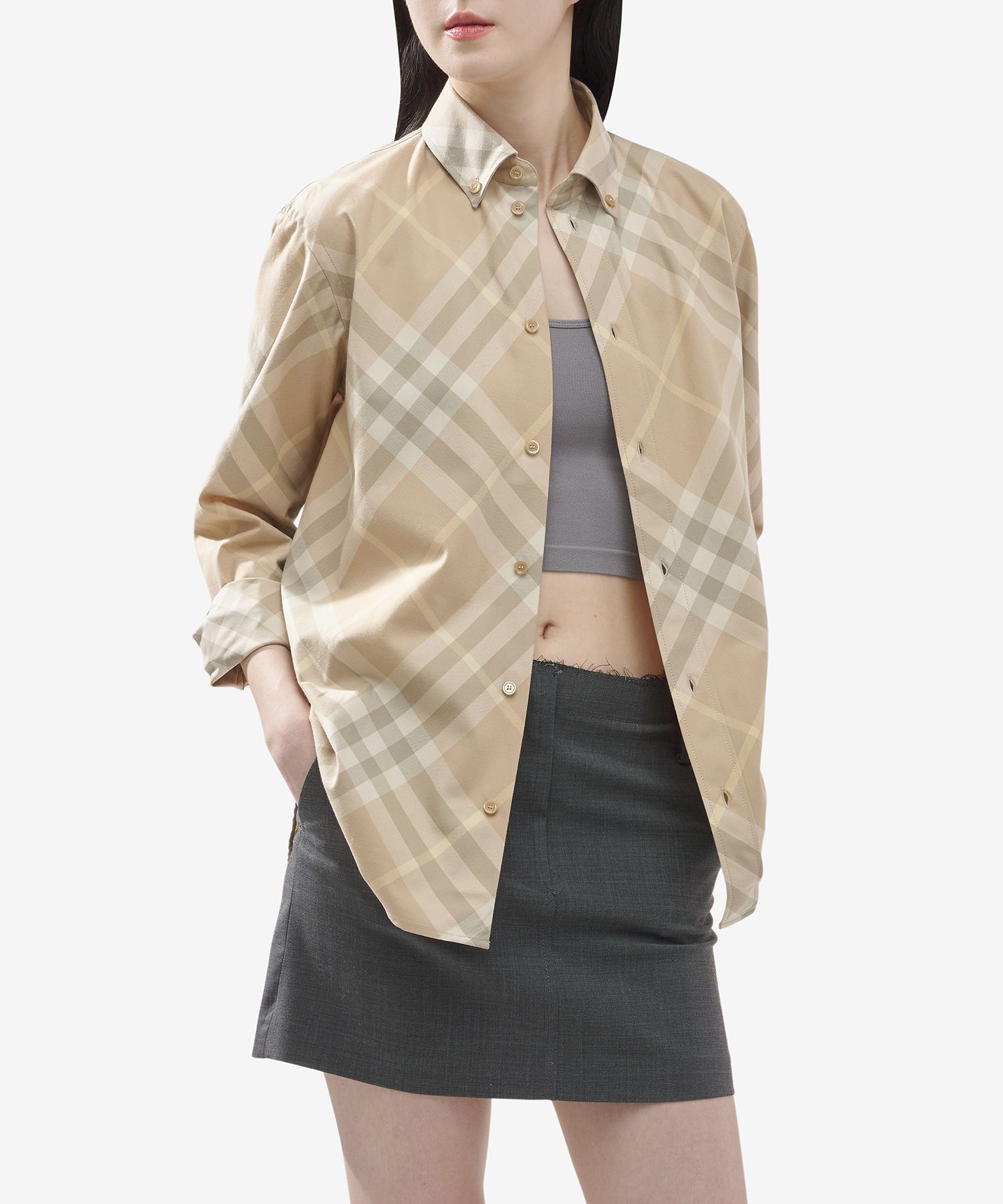 MUSINSA | BURBERRY Check Cotton Relaxed Fit Shirt - Flax