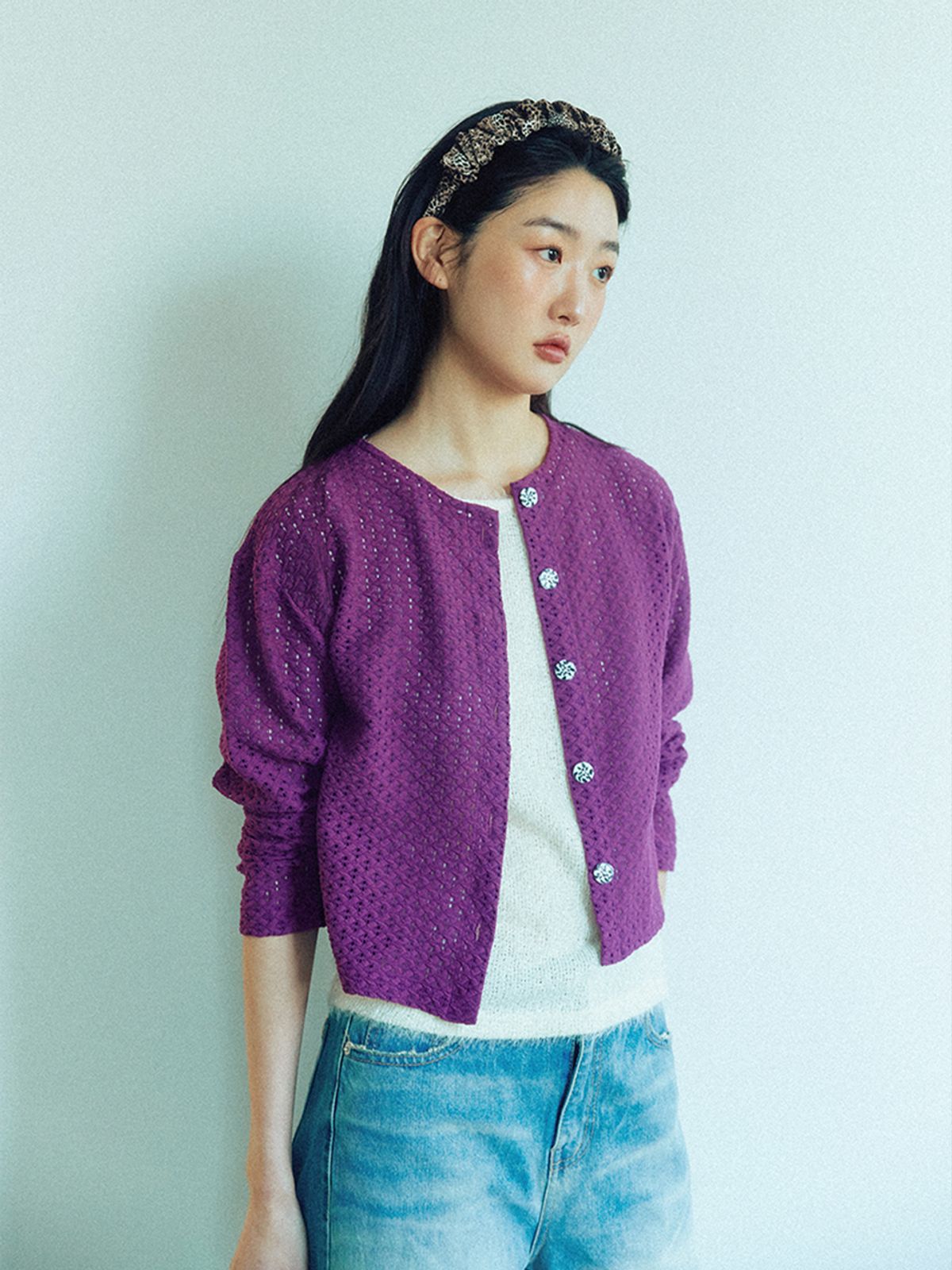 쿠키시(KOOKEESEE) 크로쉐 가디건 (퍼플)