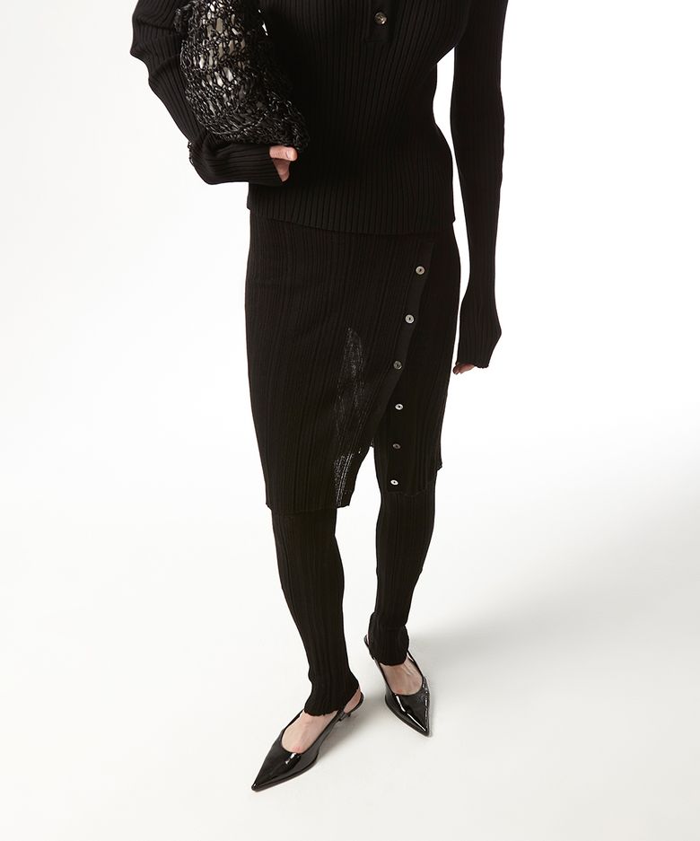 RIBBED LAYER KNIT LEGGINGS SKIRT(BLACK)