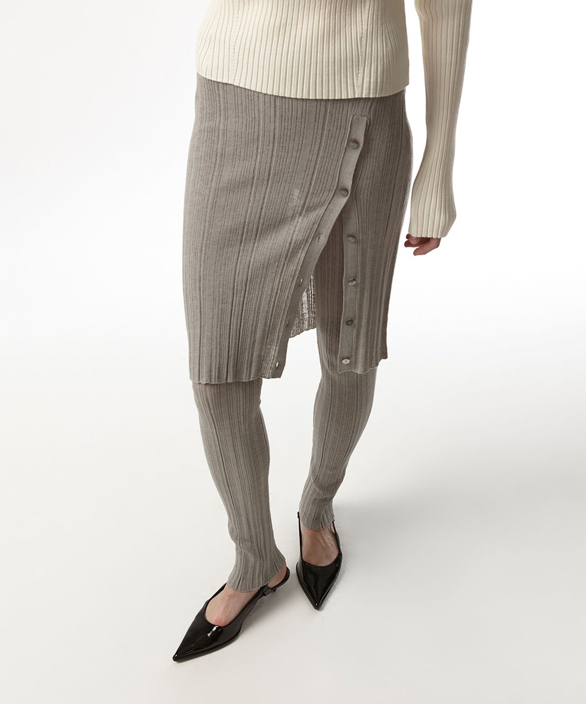 이안조(EAN JO) RIBBED LAYER KNIT LEGGINGS SKIRT(GREY)