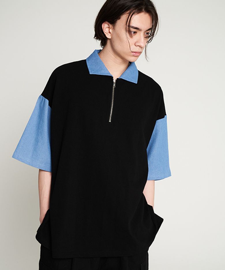 Denim Color pk Overfit Collar T-shirt black