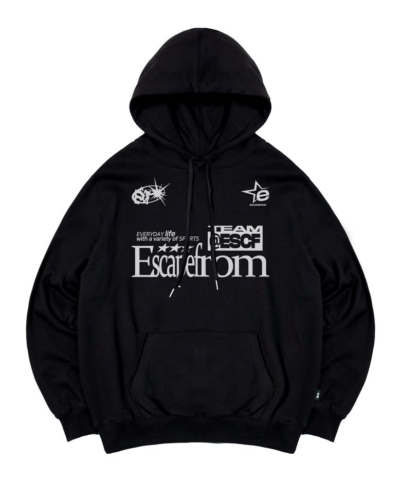ESCF 스포츠 프린트 후드티 블랙