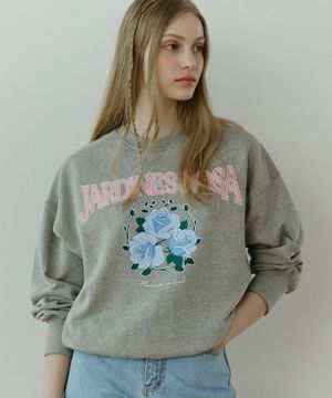 Rambling Rose Print Sweatshirt - Melange Grey