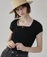 LACE SQUARE HEART NECK SHORT SLEEVE BLACK