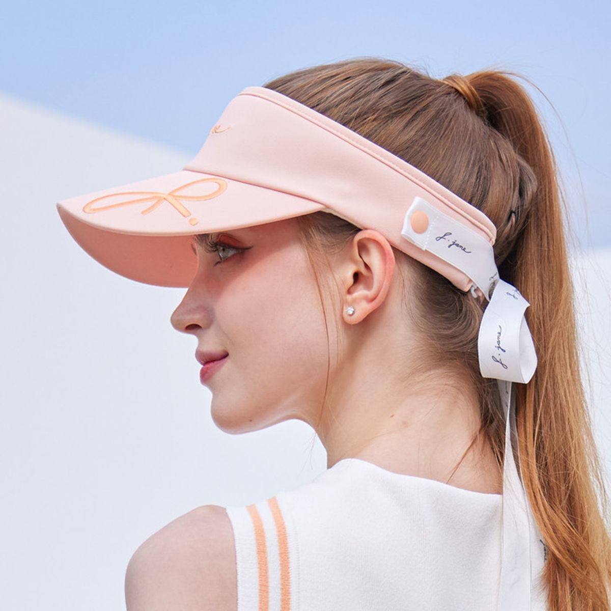 제이제인(J.JANE) 로고 리본 썬캡 (Peach)