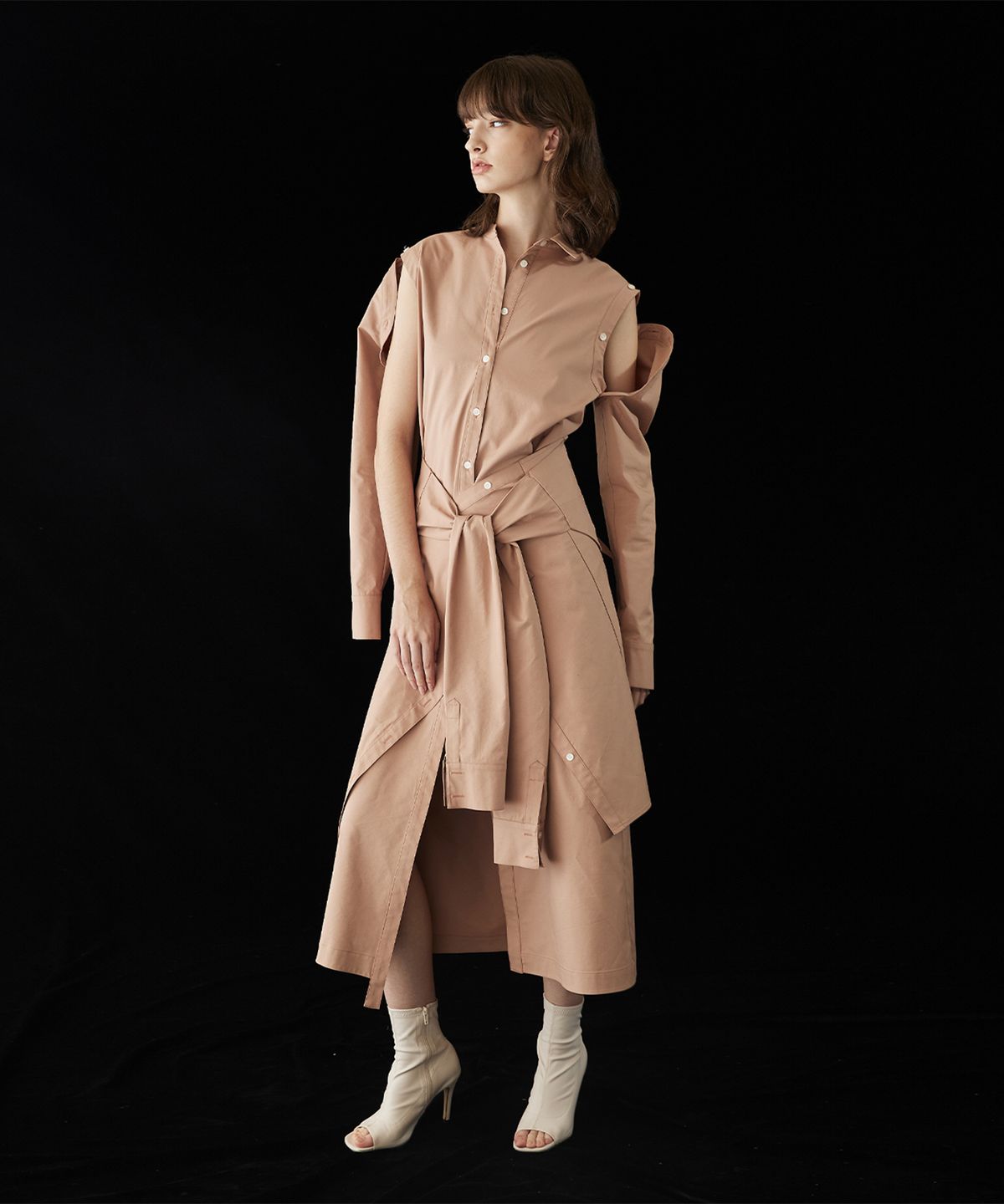 므아므(MMAM) Off sleeve tie shirt dress