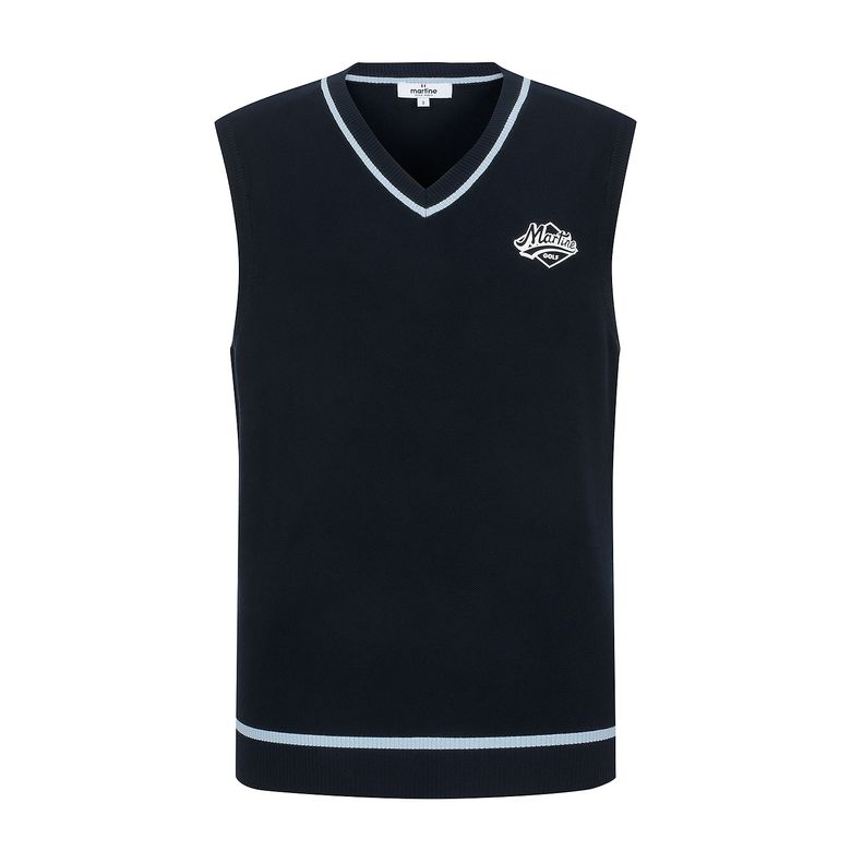 Pique V Neck Vest_Navy (Men)