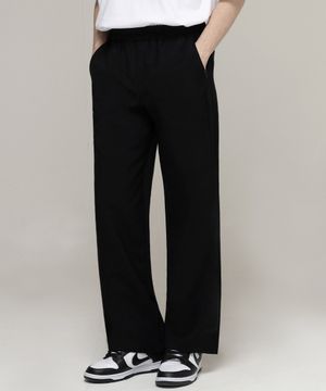 [UNISEX]지퍼 세미 와이드 밴딩 슬랙스