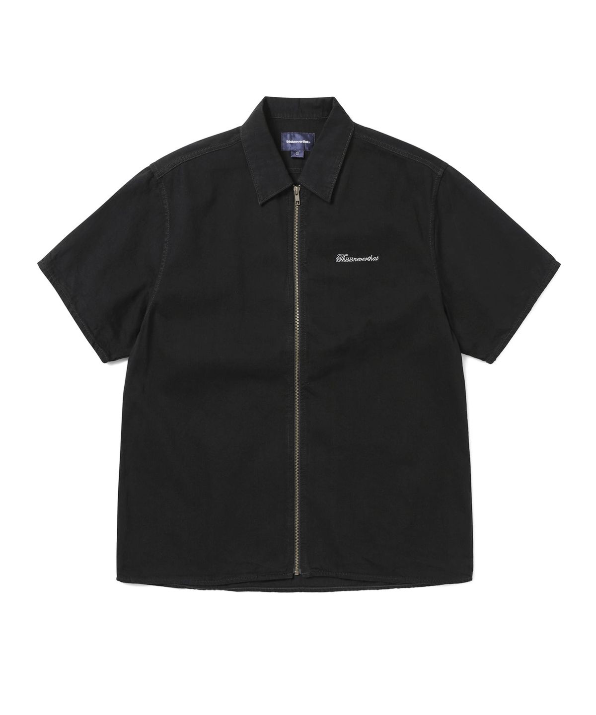 디스이즈네버댓(THISISNEVERTHAT) Washed Denim Zip S/S Shirt Black