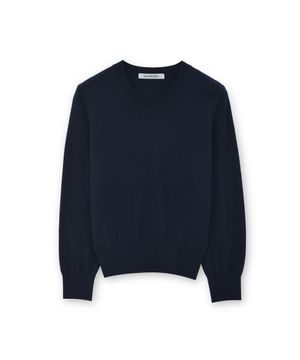 W 엑스트라 슈퍼 파인 브이넥 니트, 다크 네이비