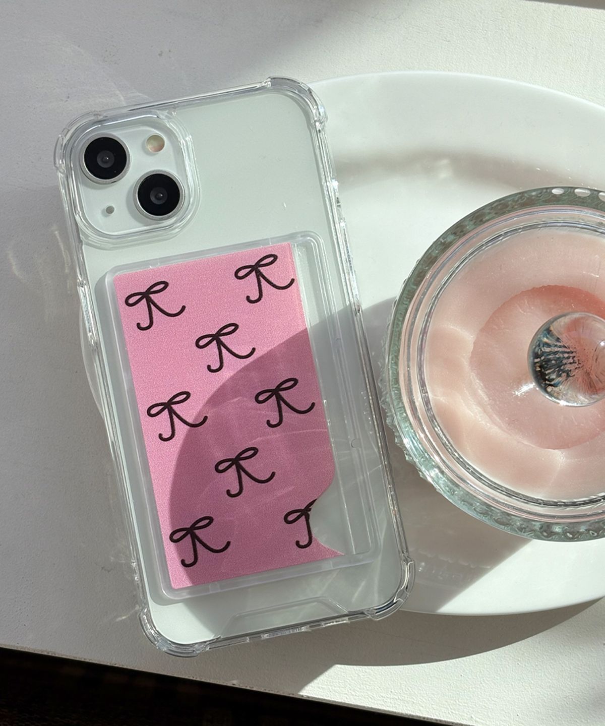 필위드러브(FILLWITHLOVE) 카드수납 젤리 폰케이스 - ribbon(pink)