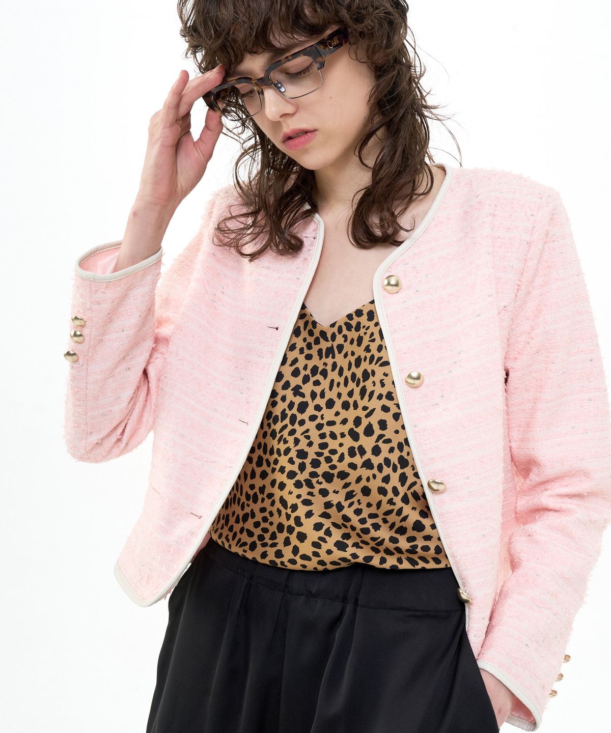 비콰이엇(B QUIET) CROPPED TWEED JACKET_PINK