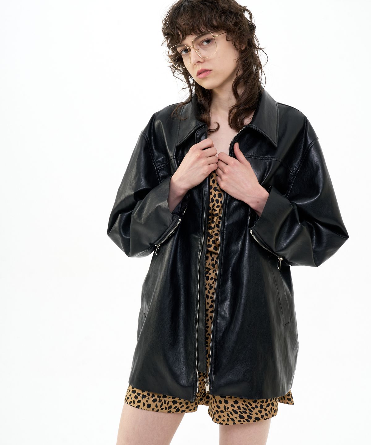 비콰이엇(B QUIET) OVERSIZED FAUX LEATHER JACKET_BLACK