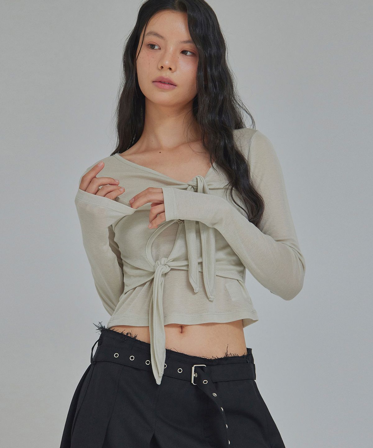 탑걸(TOPGIRL) DOUBLE-TIE LONG SLEEVE TOP_T416TP113