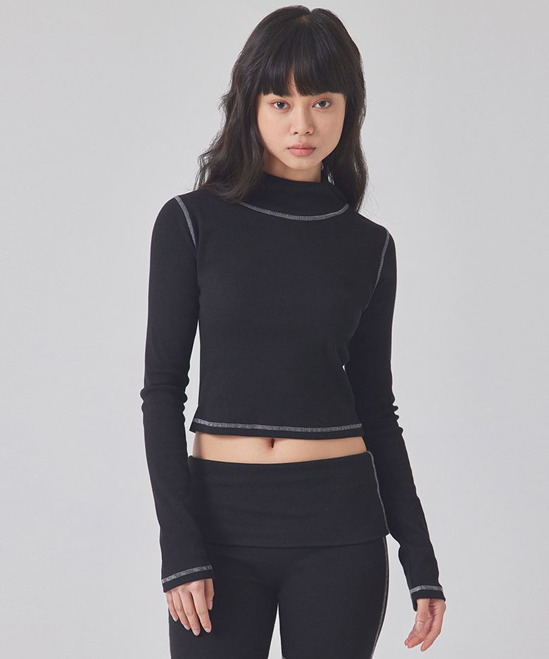 RIBBED CONTRAST STITCH HOODIE_T416TP108