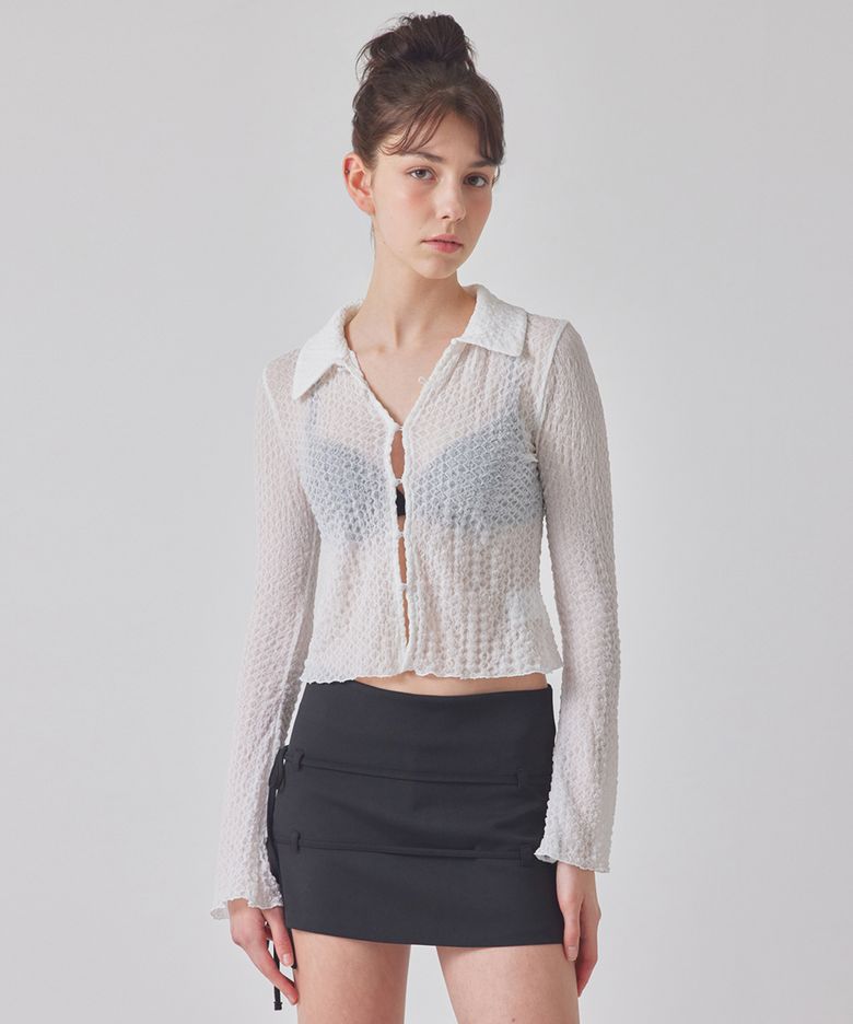 TEXTURED BUTTON-UP BLOUSE_T416TP107