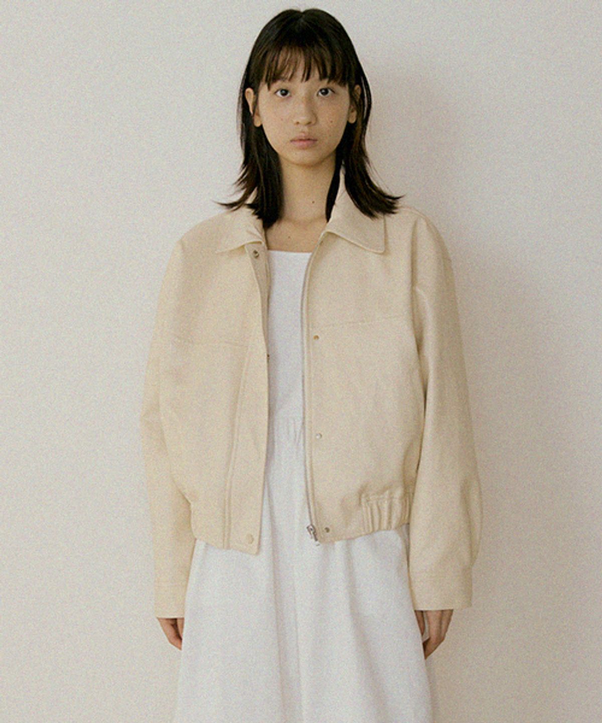 링서울(LINGSEOUL) leather blouson jacket-cream