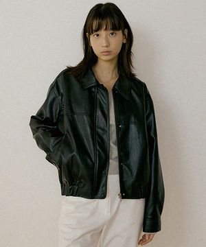 leather blouson jacket-black