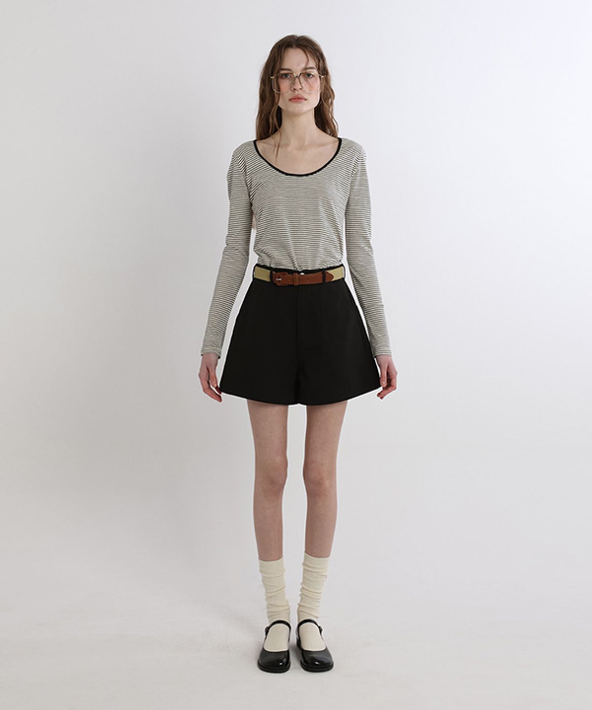 그린버터(GREENBUTTER) Washed Line Short_Belt set (Black)