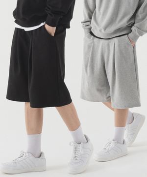 [2 PACK] 에센셜 딥 원 턱 스웨트 하프팬츠 (3color)