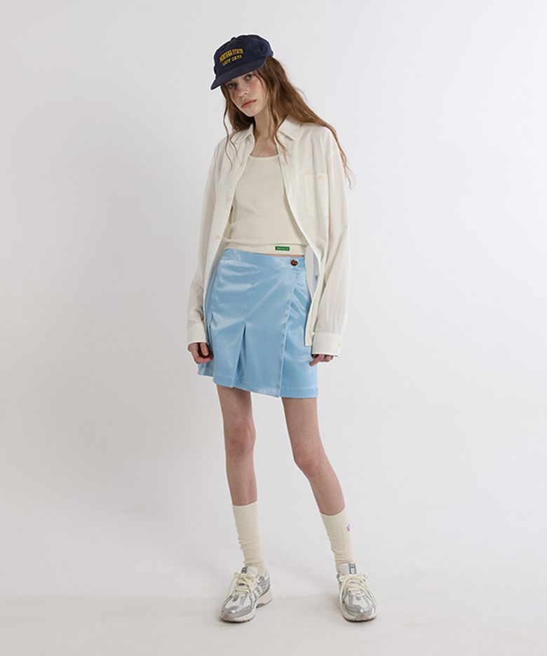 Silky Heart Button Skirt (Light Blue)