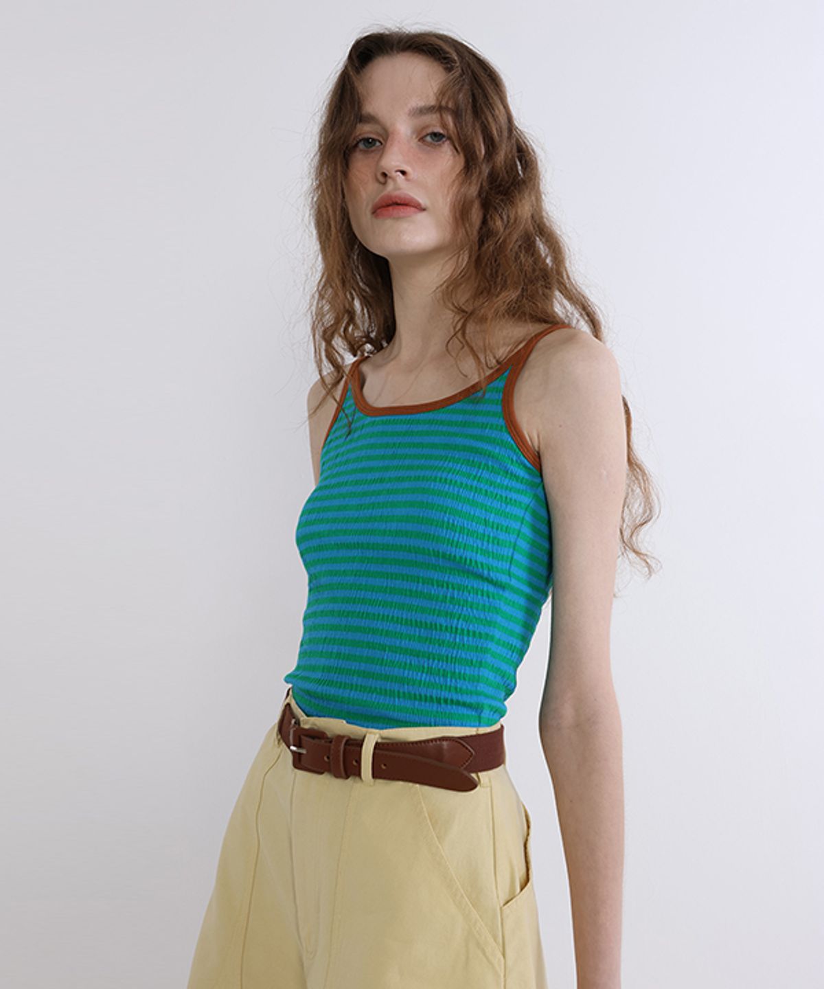 그린버터(GREENBUTTER) Wrinkle Double Inner Sleeveless (Blue/Brown)