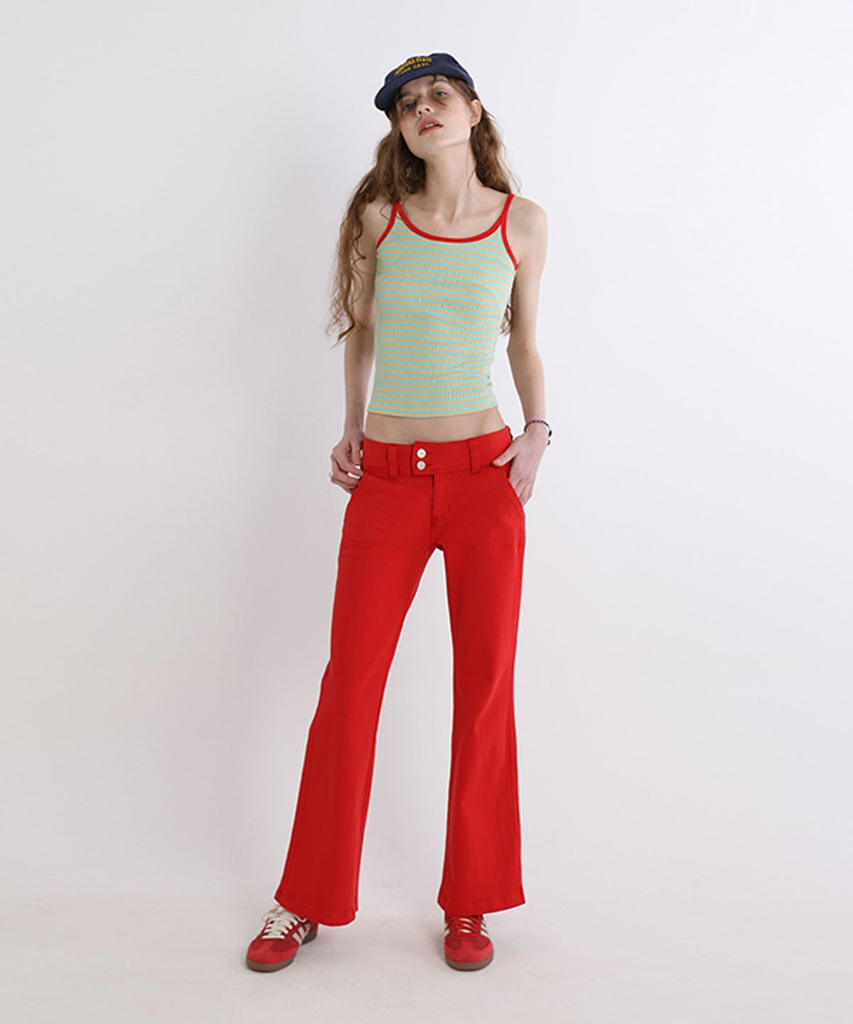 그린버터(GREENBUTTER) Wrinkle Double Inner Sleeveless (Mint/Red)
