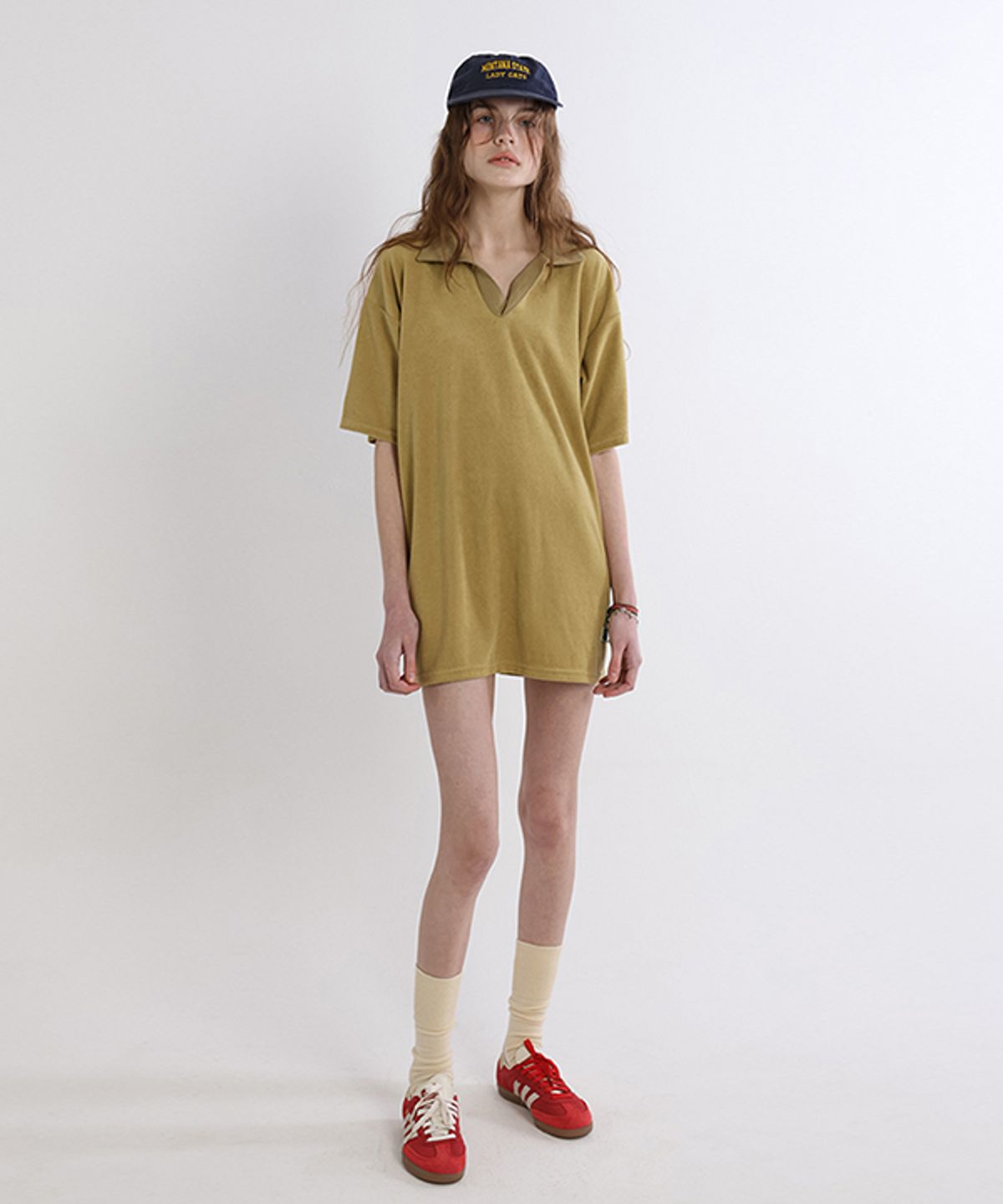 그린버터(GREENBUTTER) Terry Open-Collar Dress (Khaki Beige)