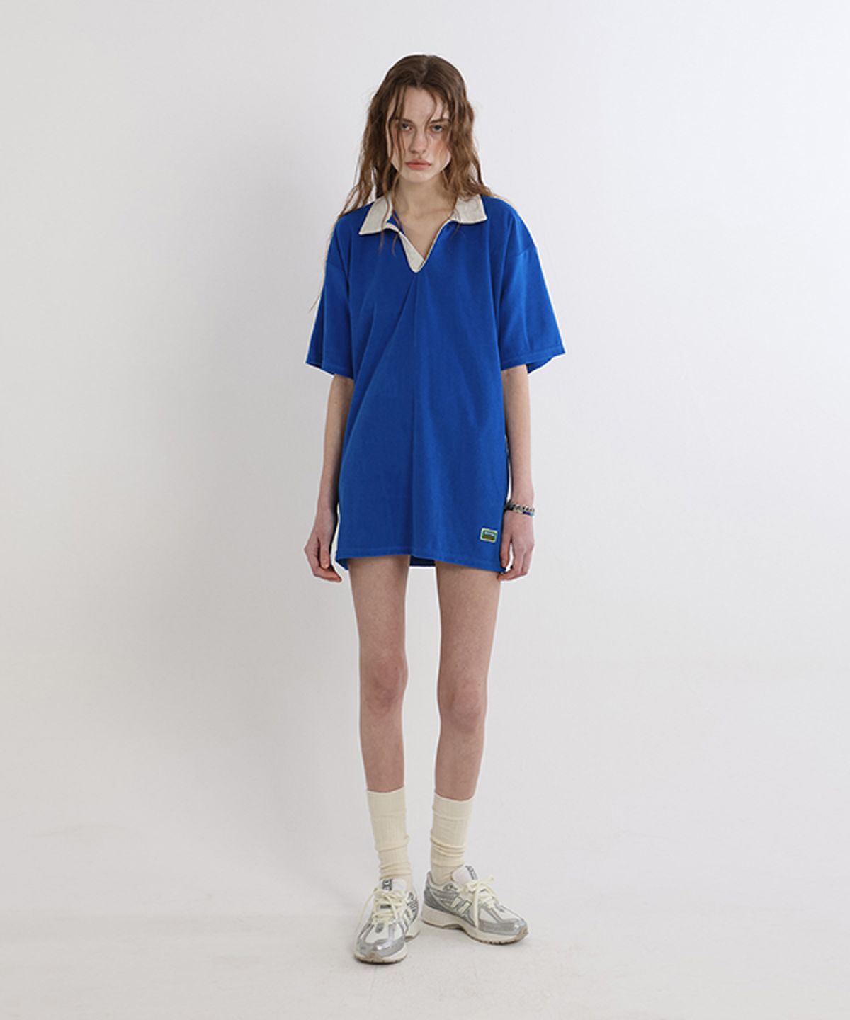 그린버터(GREENBUTTER) Terry Open-Collar Dress (Cobalt)