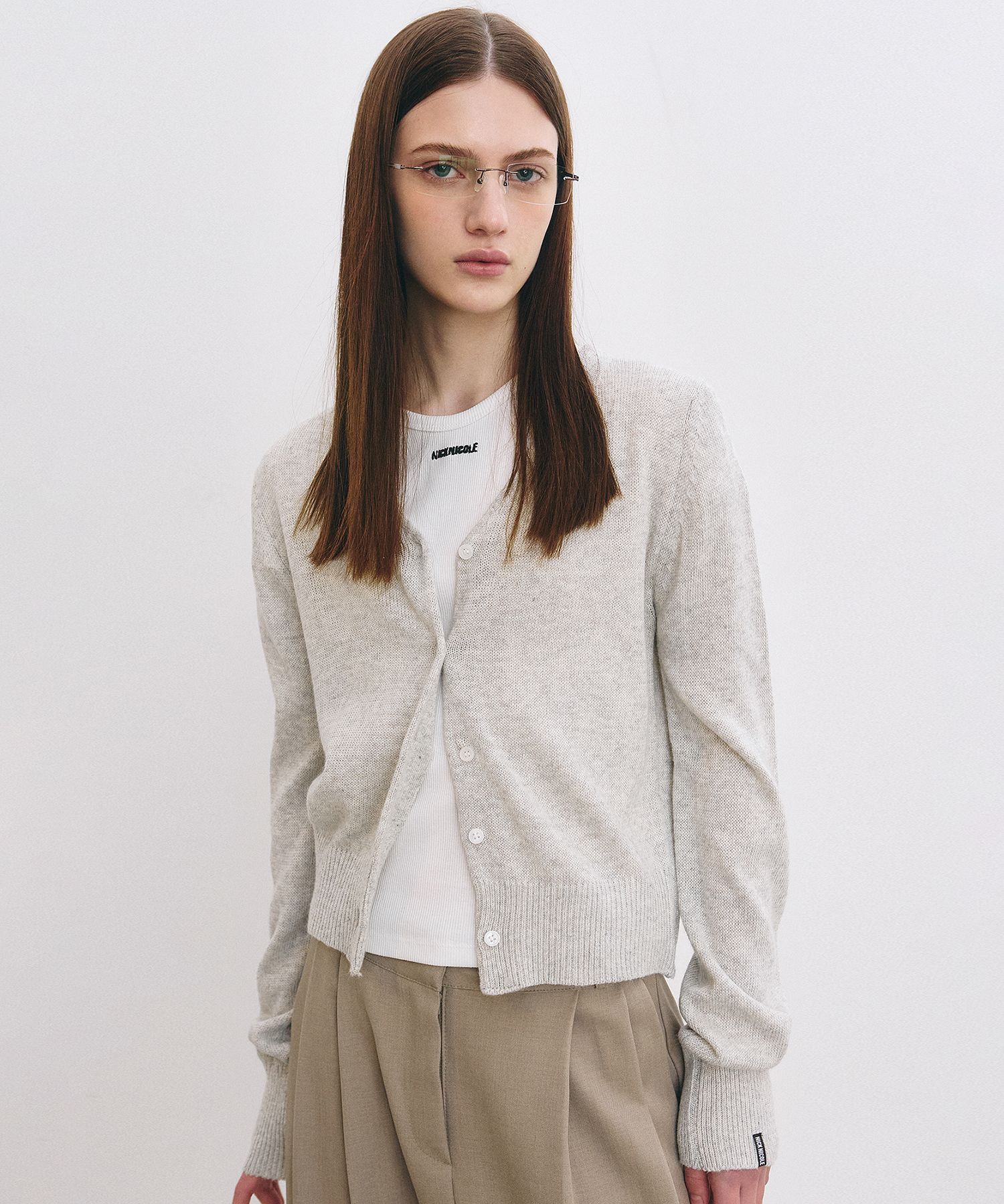MUSINSA公式 | NICK&NICOLE ESSENTIAL NICOLE LABEL CARDIGAN_GRAY