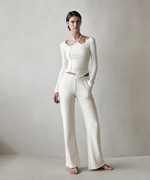 여성 요가복 DEVI-B0070-아이보리 필라테스 세미 부츠컷 밴딩 팬츠