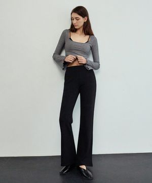 여성 요가복 DEVI-B0070-블랙 필라테스 세미 부츠컷 밴딩 팬츠