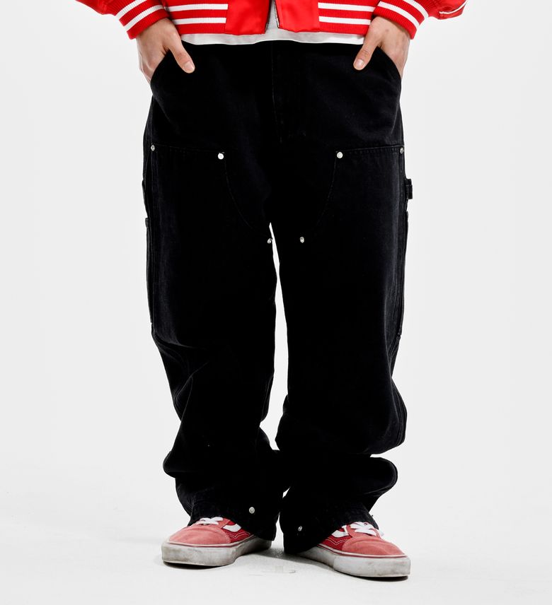 DOUBLE KNEE DENIM BLACK