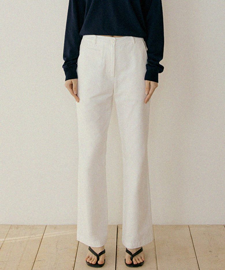 button classic cotton pants-ivory