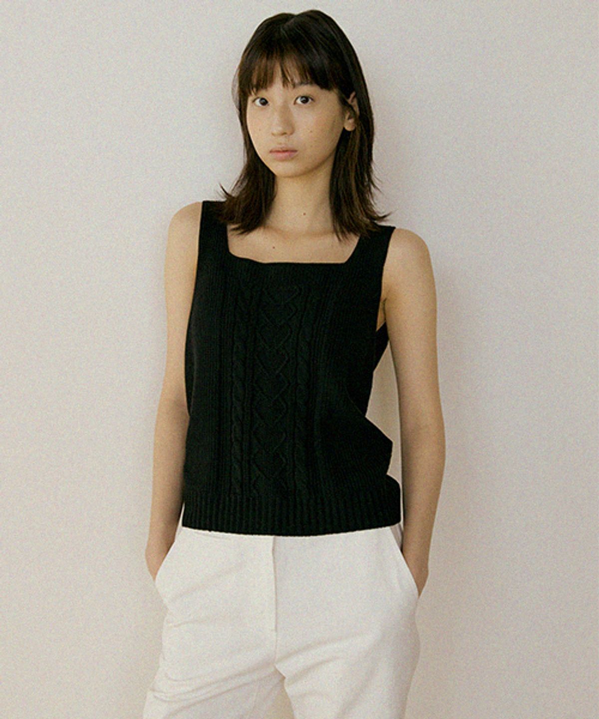 링서울(LINGSEOUL) whole garment knit sleeveless-black