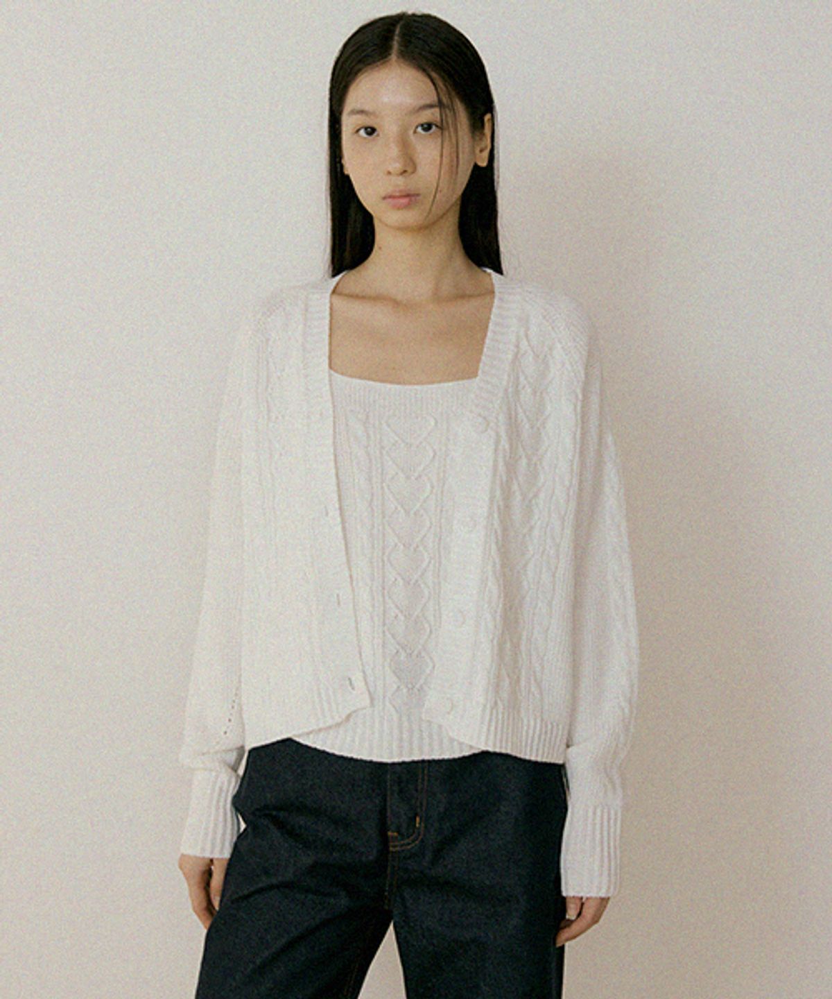 링서울(LINGSEOUL) whole garment knit cardigan-ivory