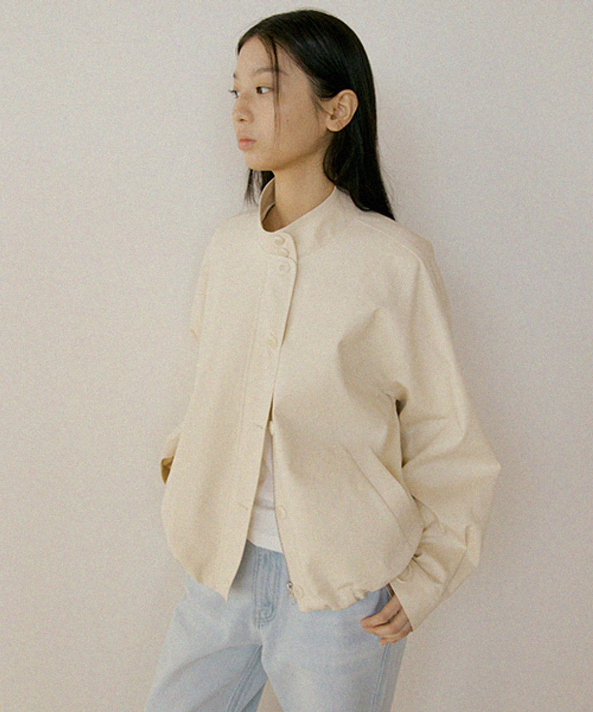 링서울(LINGSEOUL) soft shirring blouson jacket-cream