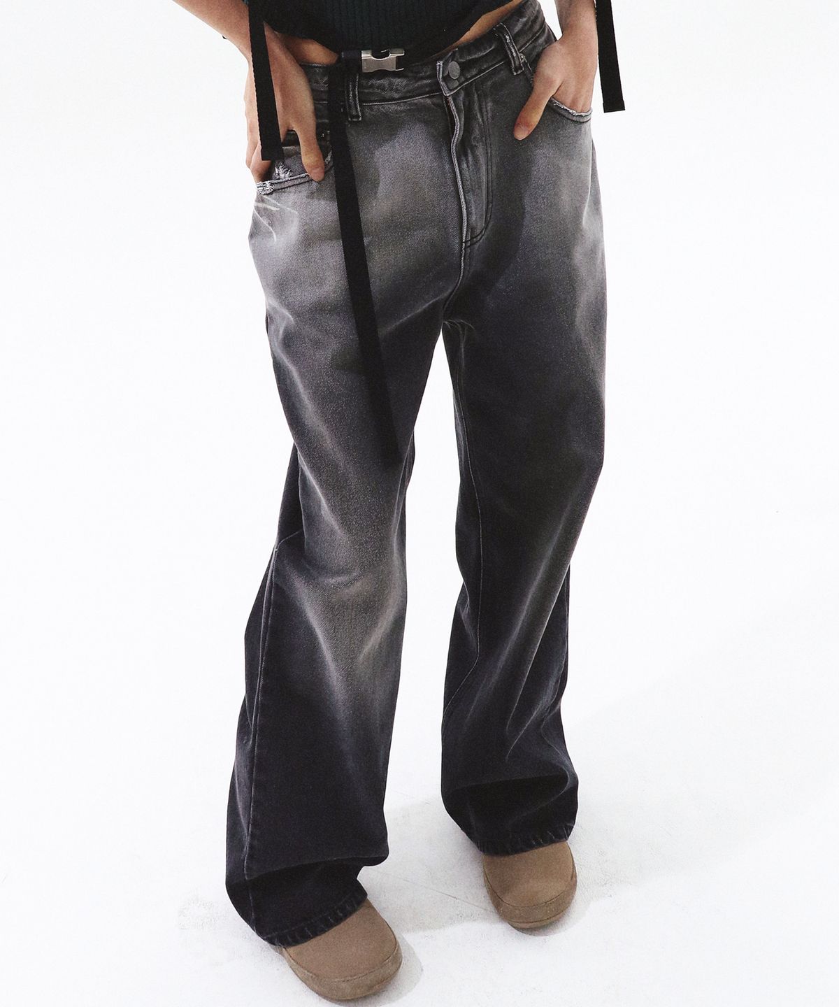프렌다(PRENDA) VINTAGE WASHED DENIM PANTS DARK GRAY