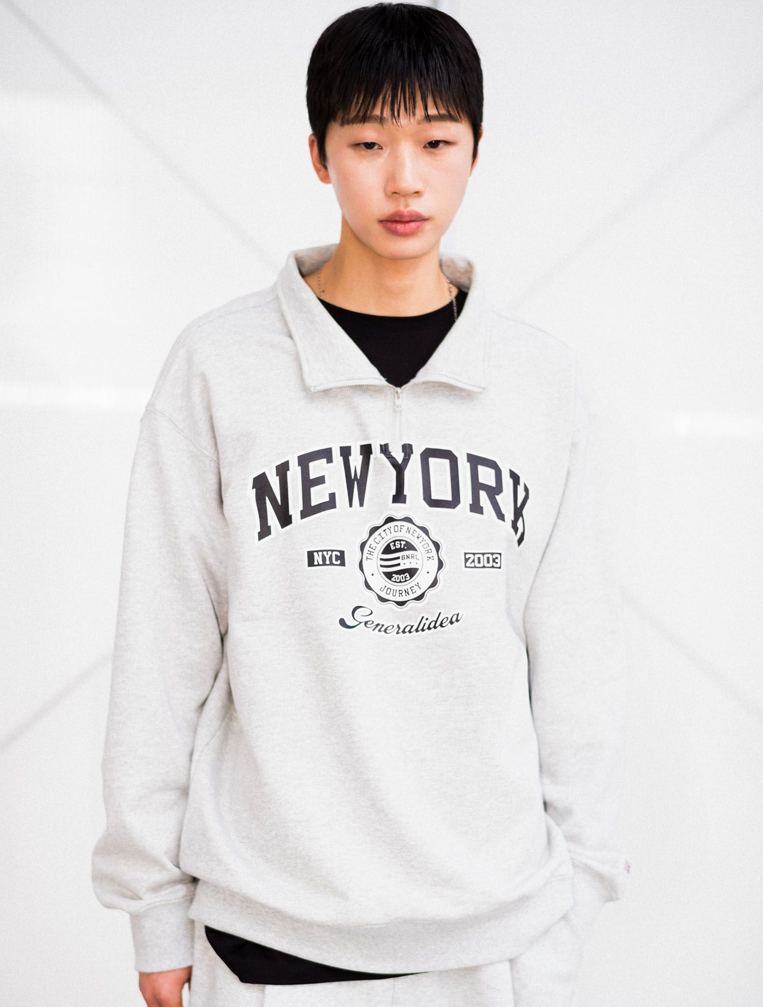 ★GENERAL IDEA★ New York Cozy Half Zip-Up Man to Man MELANG MUSINSA | GENERAL IDEA MAN New York Cozy Half Zip-up