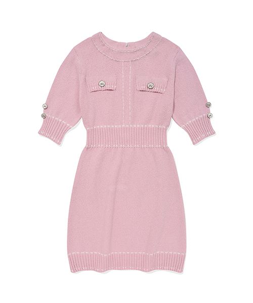 [ KIRSH ]★COLOR STITCH POINT KNIT DRESS MUSINSA | KIRSH Color stitch point knit dress [Salmon]