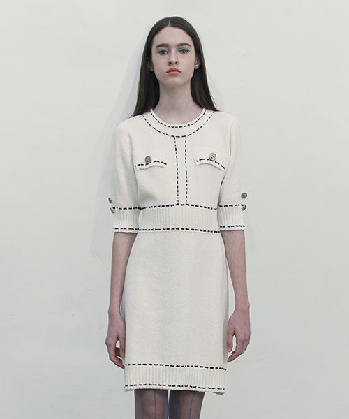 ★2024SS新作★KIRSH★COLOR STITCH POINT KNIT DRESS MUSINSA | KIRSH Color stitch point knit dress [ivory]