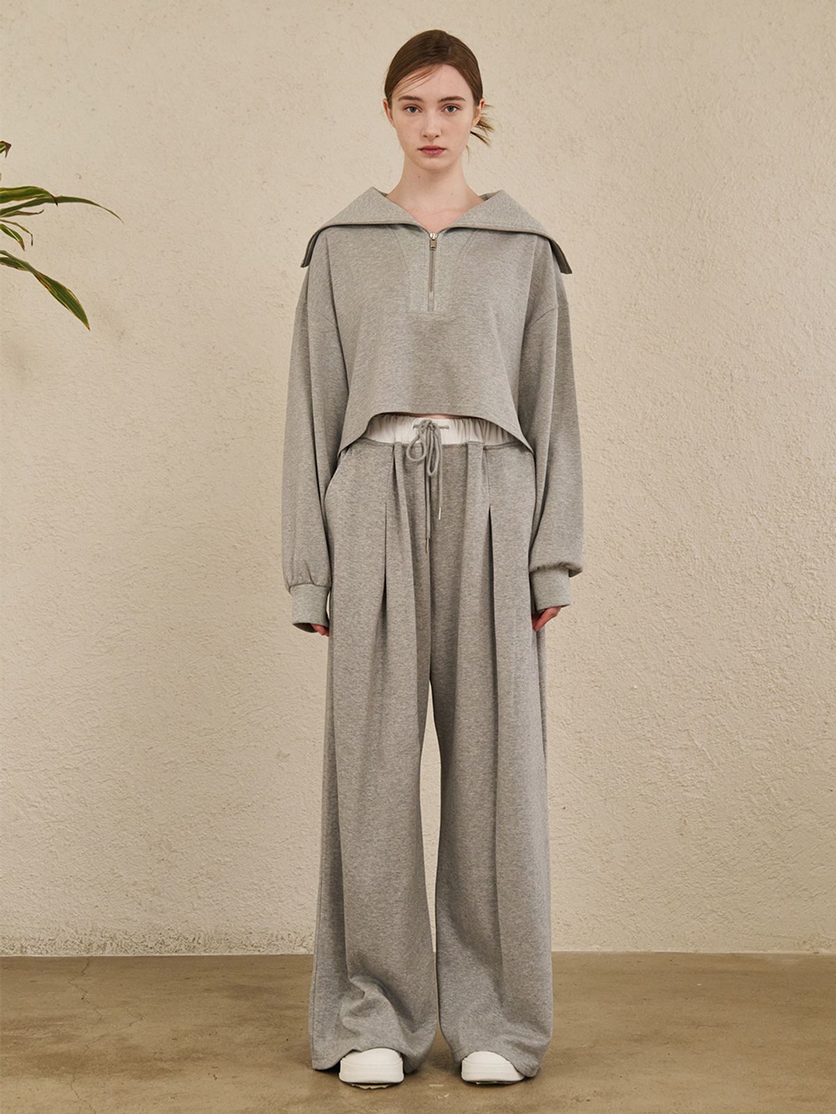 누브(NOUVE) [SET]Wide Collar Crop T-Shirts Set up - M. Gray