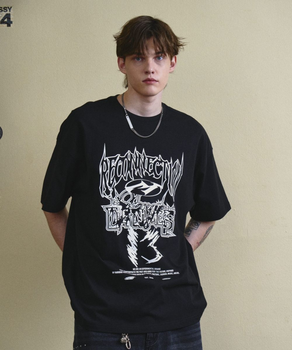 【MAISON MINED】24SS★ RECONNECTION SPRAYED HALF T MUSINSA | MAISON MINED RECONNECTION HALF T BLACK