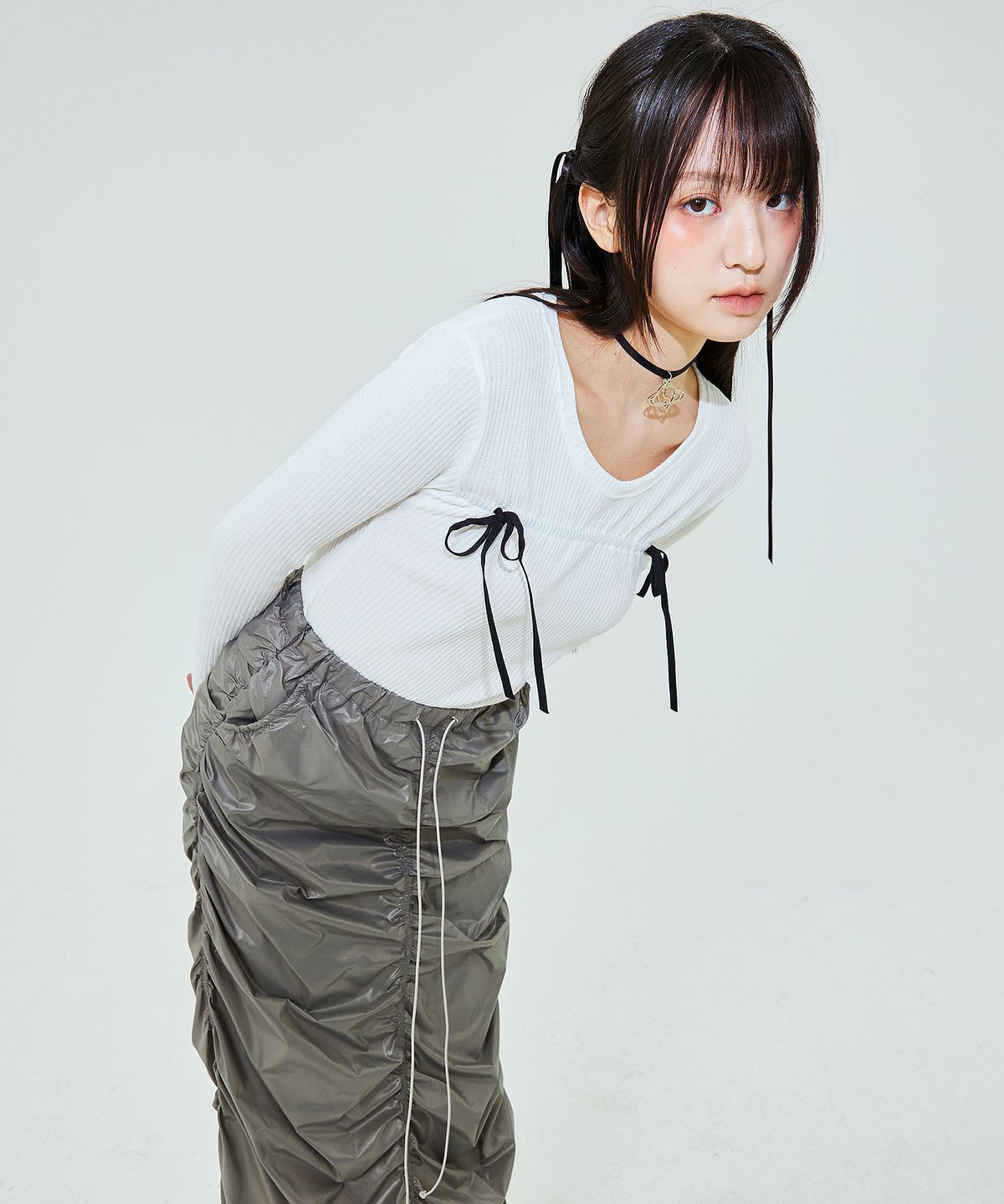플라즈마스페어(PLASMA SPHERE) RIBBON T-SHIRT IN WHITE (리본 걸코어 티셔츠)
