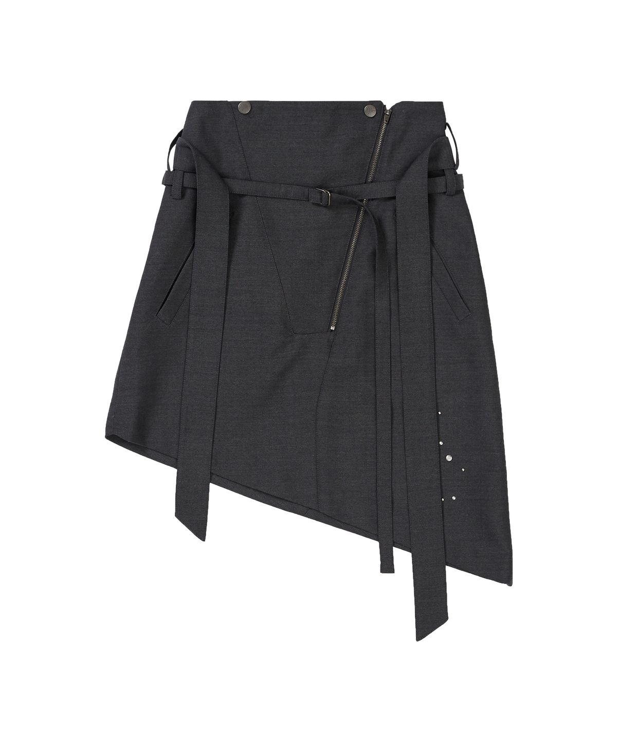 데비어퍼(DEBBY UPPER) BELT LAYERED UNBALANCE SKIRT_CHARCOAL