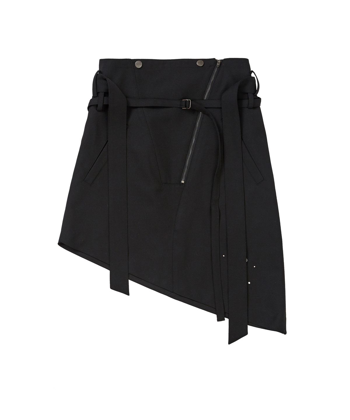 데비어퍼(DEBBY UPPER) BELT LAYERED UNBALANCE SKIRT_BLACK